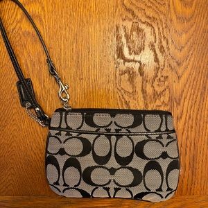 COACH Monogram Fabric Wristlet in Black/Grey